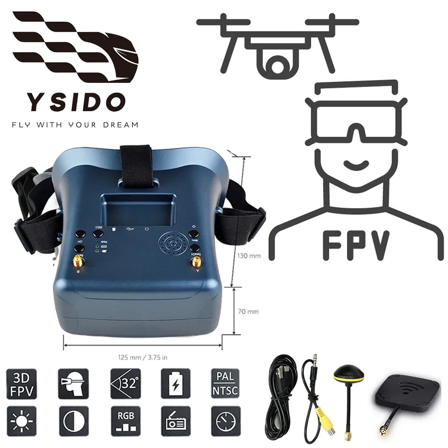 Drone Racing Goggles - Очки FPV 008D 5,8G 40CH 4,3-дюймовая